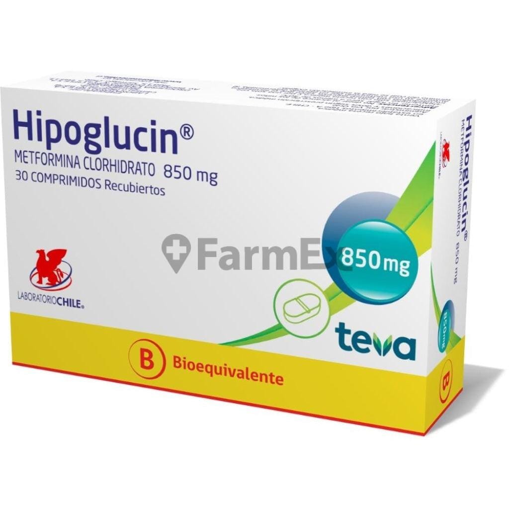 Hipoglucin Metformina 850 mg x 30 comprimidos Farmex-Fonasa-Persistente
